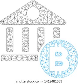 Mesh Bitcoin bank model icon. Wire carcass triangular mesh of vector Bitcoin bank isolated on a white background. Abstract 2d mesh created from polygonal grid and points.