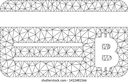 Mesh Bitcoin banking card model icon. Wire frame triangular mesh of vector Bitcoin banking card isolated on a white background. Abstract 2d mesh created from triangular lines and small circle.