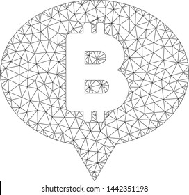 Mesh Bitcoin banner balloon model icon. Wire frame polygonal mesh of vector Bitcoin banner balloon isolated on a white background. Abstract 2d mesh created from polygonal grid and spheric points.