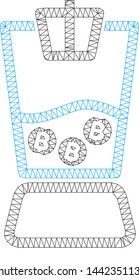 Mesh Bitcoin blender model icon. Wire frame polygonal mesh of vector Bitcoin blender isolated on a white background. Abstract 2d mesh designed with polygonal grid and small circle.