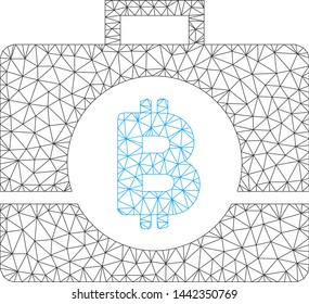 Mesh Bitcoin business case model icon. Wire carcass triangular mesh of vector Bitcoin business case isolated on a white background. Abstract 2d mesh created from polygonal grid and points.