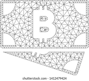 Mesh Bitcoin cash banknotes model icon. Wire carcass polygonal mesh of vector Bitcoin cash banknotes isolated on a white background. Abstract 2d mesh created from polygonal grid and circle nodes.