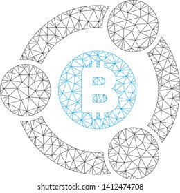 Mesh Bitcoin collaboration model icon. Wire frame polygonal network of vector Bitcoin collaboration isolated on a white background. Abstract 2d mesh created from polygonal grid and small circle.