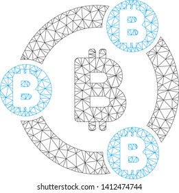 Mesh Bitcoin collaboration model icon. Wire frame polygonal mesh of vector Bitcoin collaboration isolated on a white background. Abstract 2d mesh designed with polygonal grid and points.