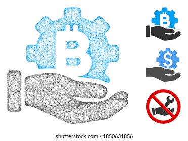 Mesh Bitcoin development service hand polygonal web icon vector illustration. Model is based on Bitcoin development service hand flat icon.