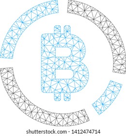 Mesh Bitcoin diagram model icon. Wire carcass triangular mesh of vector Bitcoin diagram isolated on a white background. Abstract 2d mesh built from triangular lines and small circle.