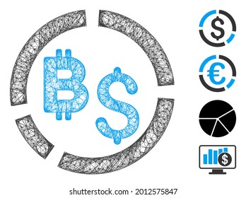 Ilustración vectorial de icono web del diagrama financiero de Bitcoin de malla. El modelo de canal se basa en el icono plano del diagrama financiero de Bitcoin. Formas de red abstract Bitcoin diagrama financiero de canal plano.