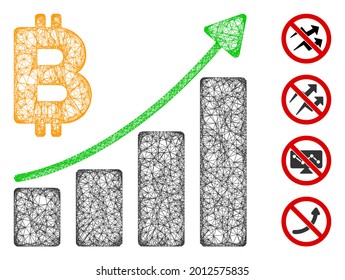 Mesh Bitcoin growth trend web 2d vector illustration. Model is created from Bitcoin growth trend flat icon. Mesh forms abstract Bitcoin growth trend flat model.