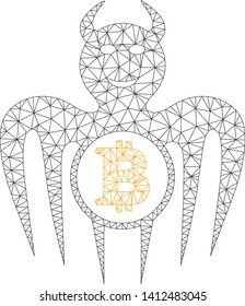 Mesh Bitcoin happy spectre devil model icon. Wire carcass triangular mesh of vector Bitcoin happy spectre devil isolated on a white background.