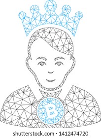Mesh Bitcoin lord model icon. Wire frame polygonal mesh of vector Bitcoin lord isolated on a white background. Abstract 2d mesh designed with polygonal grid and circle nodes.