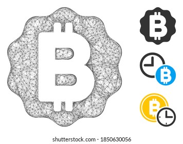 Mesh Bitcoin medal coin polygonal web icon vector illustration. Model is based on Bitcoin medal coin flat icon. Triangular mesh forms abstract Bitcoin medal coin flat carcass.