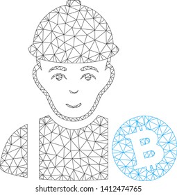 Mesh Bitcoin miner model icon. Wire frame polygonal mesh of vector Bitcoin miner isolated on a white background. Abstract 2d mesh built from polygonal grid and points.
