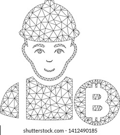 Mesh Bitcoin miner model icon. Wire frame polygonal mesh of vector Bitcoin miner isolated on a white background. Abstract 2d mesh designed with polygonal grid and spheric points.