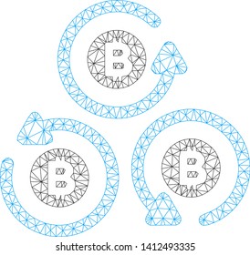 Mesh Bitcoin mixer rotation model icon. Wire frame polygonal mesh of vector Bitcoin mixer rotation isolated on a white background. Abstract 2d mesh designed with polygonal grid and small circle.