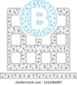 Mesh Bitcoin office building model icon. Wire frame polygonal mesh of vector Bitcoin office building isolated on a white background. Abstract 2d mesh designed with polygonal grid and round dots.