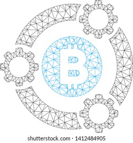 Mesh Bitcoin pool collaboration model icon. Wire frame polygonal mesh of vector Bitcoin pool collaboration isolated on a white background. Abstract 2d mesh created from polygonal grid and points.