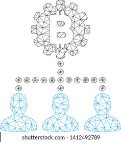 Mesh Bitcoin service staff model icon. Wire frame polygonal mesh of vector Bitcoin service staff isolated on a white background. Abstract 2d mesh created from polygonal grid and small circle.