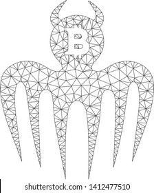 Mesh Bitcoin spectre devil model icon. Wire carcass polygonal mesh of vector Bitcoin spectre devil isolated on a white background. Abstract 2d mesh designed with polygonal grid and small circle.