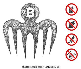 Mesh Bitcoin spectre monster web icon vector illustration. Model is based on Bitcoin spectre monster flat icon. Mesh forms abstract Bitcoin spectre monster flat model.