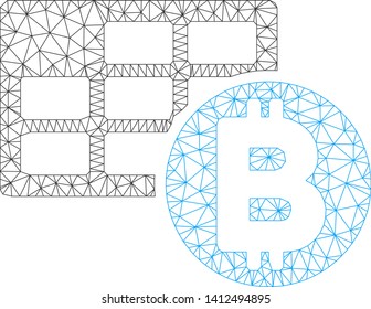Mesh Bitcoin table model icon. Wire frame polygonal mesh of vector Bitcoin table isolated on a white background. Abstract 2d mesh created from polygonal grid and round dots.
