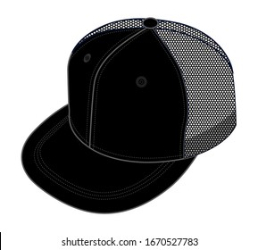 Mesh Black Hip Hop Cap Vector For Template.