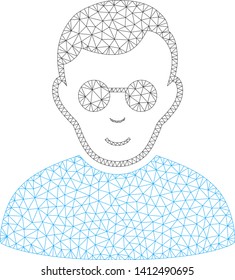 Mesh blind man model icon. Wire frame triangular mesh of vector blind man isolated on a white background. Abstract 2d mesh designed with triangular lines and round dots.