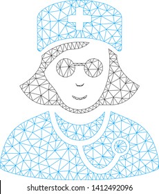 Mesh blind nurse model icon. Wire frame polygonal mesh of vector blind nurse isolated on a white background. Abstract 2d mesh built from polygonal grid and round dots.