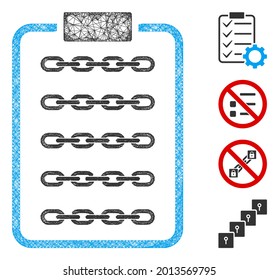 Mesh blockchain list page web icon vector illustration. Carcass model is based on blockchain list page flat icon. Mesh forms abstract blockchain list page flat carcass.