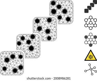 Mesh blockchain polygonal symbol vector illustration, with black coronavirus centers. Model is based on blockchain flat icon, with infection centers and triangular mesh.