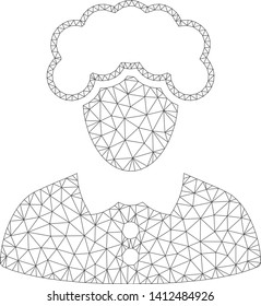 Mesh blonde woman model icon. Wire carcass polygonal mesh of vector blonde woman isolated on a white background. Abstract 2d mesh designed with triangles and round dots.