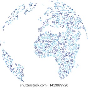 Mesh blue dotted abstract globe polygonal icon vector illustration. Model is created from blue dotted abstract globe flat icon. Triangle mesh forms abstract blue dotted abstract globe flat model.