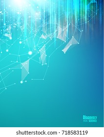 Mesh blue lights background. Abstraction for science presentations. Wire frame mesh polygonal element. Abstract futuristic background. Vector illustration.