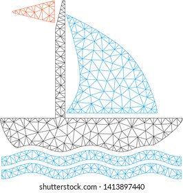 Mesh boat polygonal 2d vector illustration. Carcass model is created from boat flat icon. Triangle mesh forms abstract boat flat model.