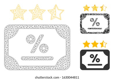 Mesh bond rating model with triangle mosaic icon. Wire carcass polygonal mesh of bond rating. Vector mosaic of triangle elements in various sizes, and color hues. Abstract 2d mesh bond rating,