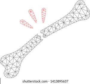Mesh bone break polygonal icon vector illustration. Model is based on bone break flat icon. Triangle mesh forms abstract bone break flat model.