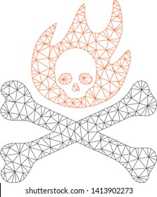 Mesh bones fire polygonal icon vector illustration. Abstraction is based on bones fire flat icon. Triangular mesh forms abstract bones fire flat carcass.