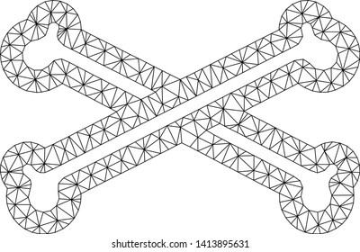 Mesh bones polygonal 2d vector illustration. Carcass model is based on bones flat icon. Triangular mesh forms abstract bones flat carcass.