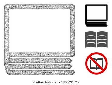 Mesh book polygonal web icon vector illustration. Carcass model is created from book flat icon. Triangle mesh forms abstract book flat carcass.