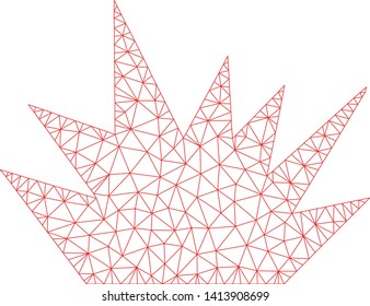 Mesh boom explosion polygonal icon vector illustration. Carcass model is based on boom explosion flat icon. Triangle net forms abstract boom explosion flat model.