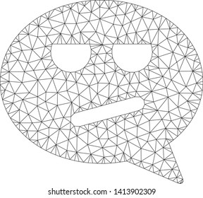 Mesh bored smiley message polygonal icon vector illustration. Carcass model is based on bored smiley message flat icon. Triangle network forms abstract bored smiley message flat carcass.