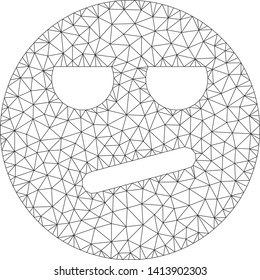 Mesh bored smiley polygonal icon vector illustration. Carcass model is based on bored smiley flat icon. Triangular mesh forms abstract bored smiley flat carcass.