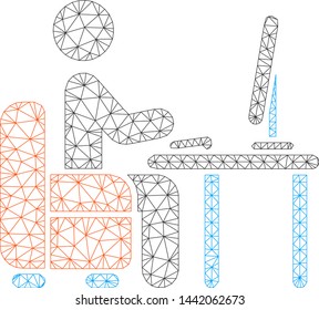 Mesh boss desk polygonal icon vector illustration. Model is based on boss desk flat icon. Triangular mesh forms abstract boss desk flat model.