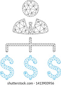 Mesh boss payments polygonal symbol vector illustration. Carcass model is based on boss payments flat icon. Triangular mesh forms abstract boss payments flat carcass.