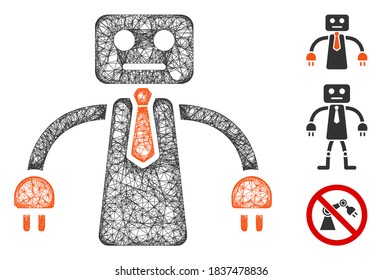 Dibujo vectorial del símbolo web poligonal del robot jefe de malla. El modelo se basa en el icono plano del robot jefe. La red triangular forma el modelo abstracto del jefe robot plano.