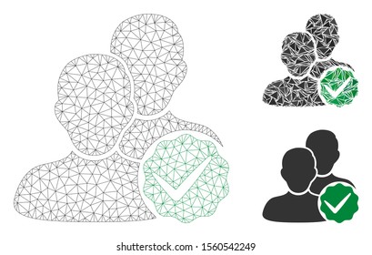Mesh boys only model with triangle mosaic icon. Wire frame polygonal mesh of boys only. Vector mosaic of triangle elements in variable sizes, and color tints.  