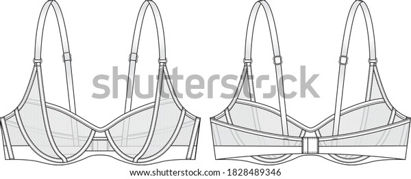 Technical drawing AI file of a darted soft bra with frills Drawing