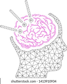 Mesh brain autopsy polygonal 2d vector illustration. Carcass model is based on brain autopsy flat icon. Triangle net forms abstract brain autopsy flat carcass.