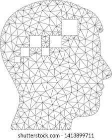 Mesh brain blockchain polygonal icon vector illustration. Carcass model is based on brain blockchain flat icon. Triangle network forms abstract brain blockchain flat carcass.