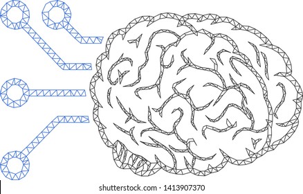 Mesh brain computer interface polygonal icon vector illustration. Carcass model is based on brain computer interface flat icon. Triangular mesh forms abstract brain computer interface flat carcass.