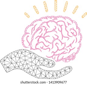 Mesh brain education offer polygonal icon vector illustration. Model is based on brain education offer flat icon. Triangular network forms abstract brain education offer flat model.